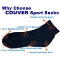 thumbnail image 4 of Couver Running Athletic Crew Socks Cotton Terry Cushion sole, Quarter High, Navy, Medium, 3 Pairs, 4 of 7