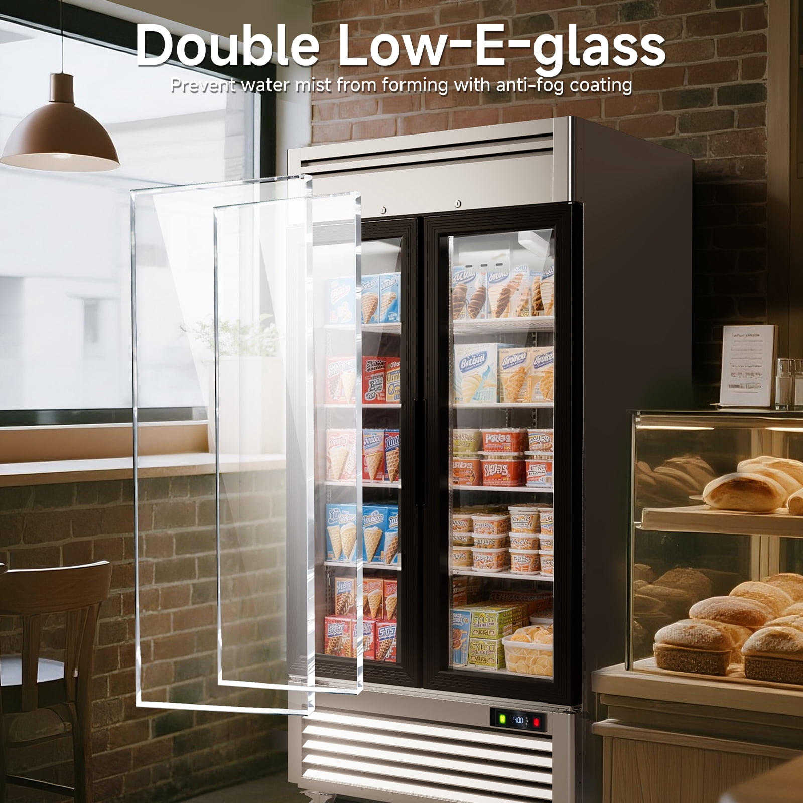 Coolake 40"W 36 Cu.Ft. Commercial Display Beverage Refrigerator with 2 Glass Doors, Stainless Steel Merchandiser Cooler