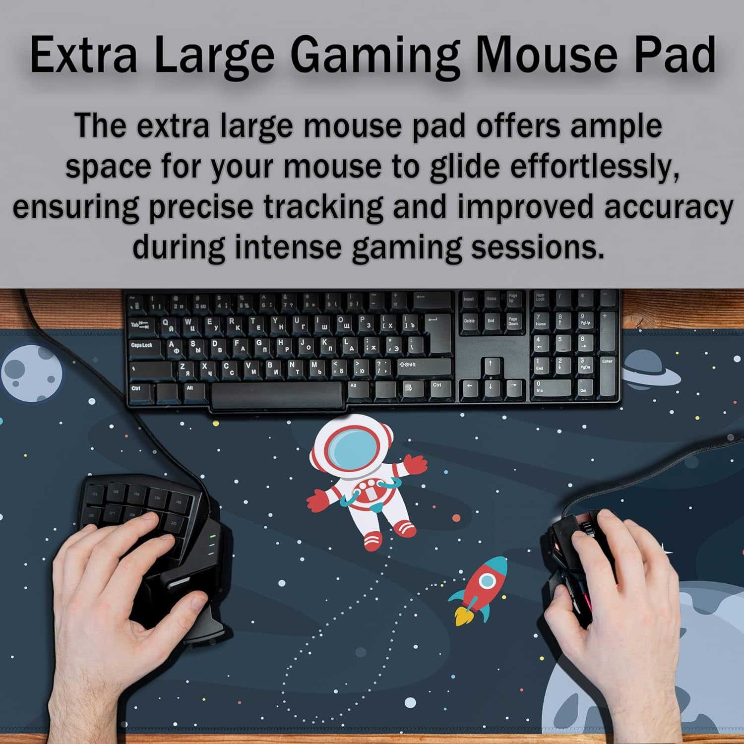 Keyboard Mat Cute Astronaut Large Mouse Pads Men¡¯s Office Accessories Pc Mouse Pad Mousepad XXL Non-Slip Rubber Base Waterproof with Stitched Edges 35.4" X 15.7" for Game Office,