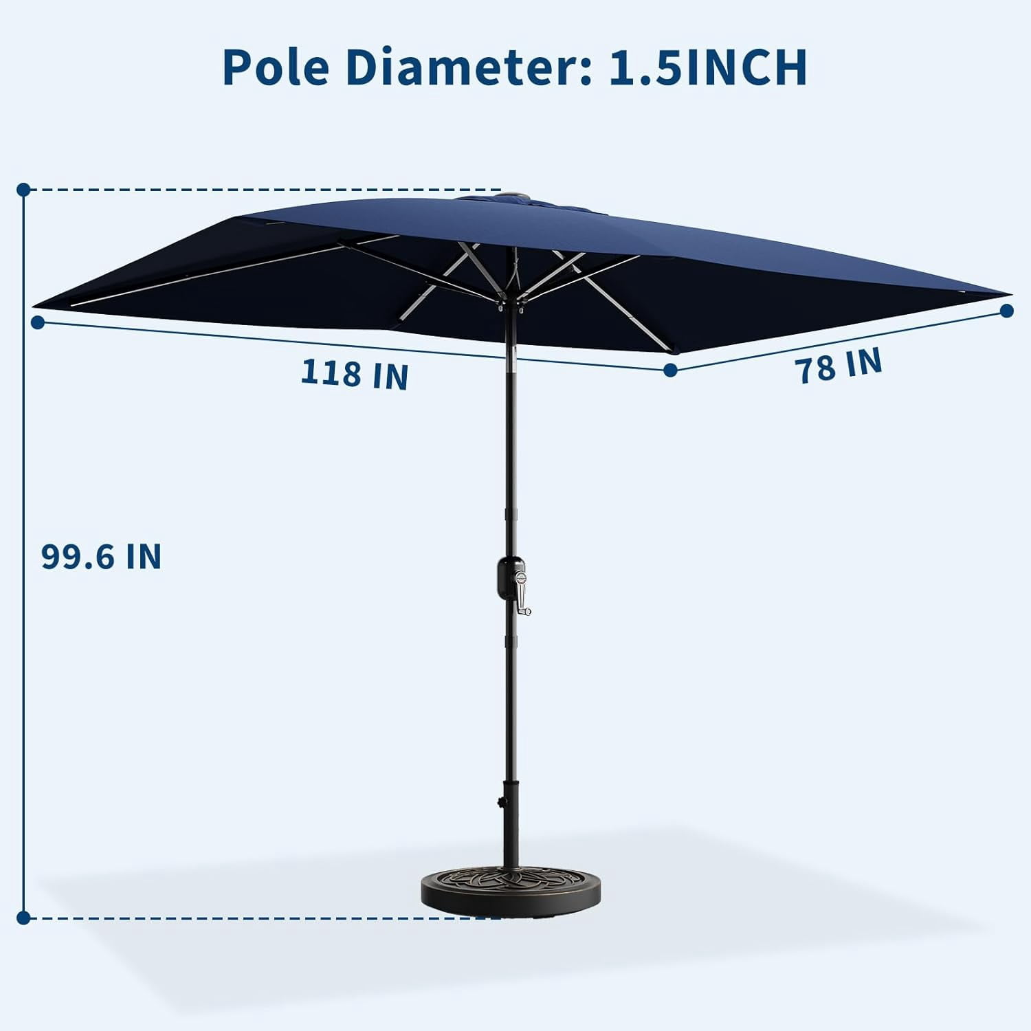 10' x 6.5' Rectangular Patio Umbrella, Outdoor Table Umbrella with Crank and Push Button Tilt, Market Umbrella Sun Umbrella with 6 Sturdy Ribs Tilt for Garden, Deck, Lawn, Pool -Navy Blue
