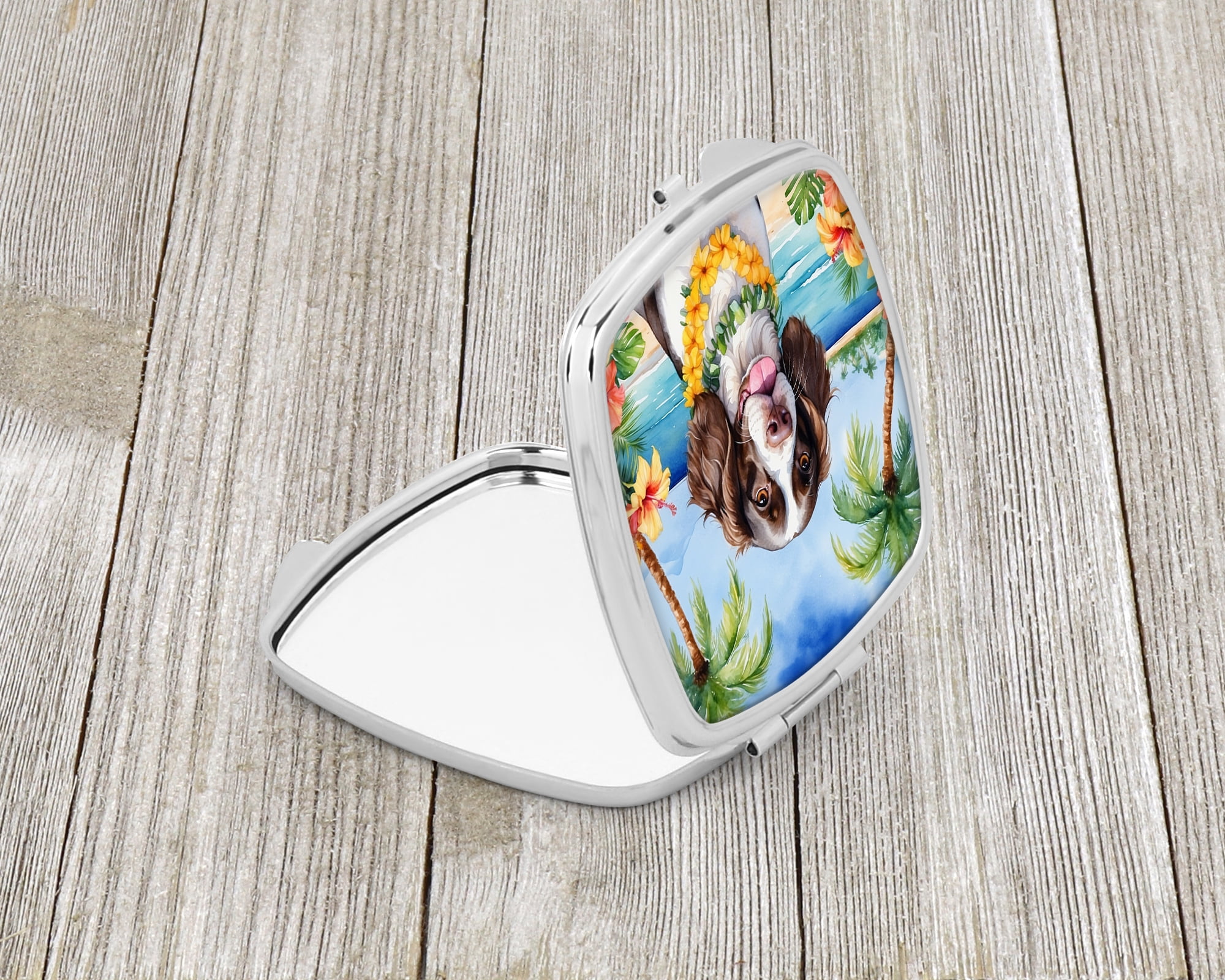 English Springer Spaniel Luau Compact Mirror 2.75 in x 3 in