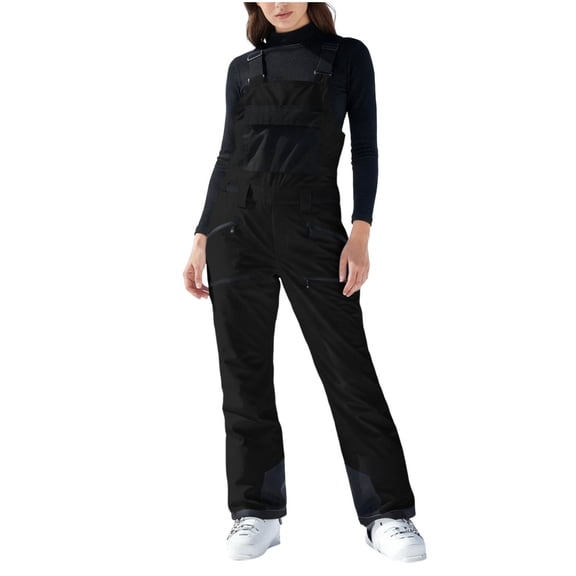 Fgnfyis Womens Overalls Heavy Duty Insulated Snowsuit Winter Ski Bib Pants Thermal Jumpsuit Romper for Cold Weather Overalls for Women Black_001 XL