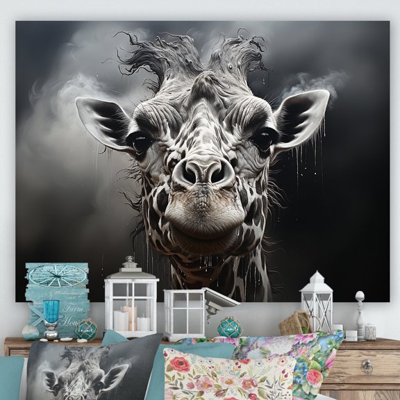 Designart "Majestic Portrait Of Black And White Giraffe" Animals Giraffe Wall Decor