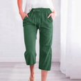 thumbnail image 2 of Jamsmile Womens Pants Solid Color Linen Blend 7/8 Pants Loose Fit Casual Trousers With Pockets Elastic Waist Summer Loose Beach Pants, 2 of 4