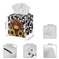 thumbnail image 3 of POLERO PU Leather Square Tissue Box Cover - Brown Highland Cow Sunflower Tissue Cube Box Holder with Metal Button Bottom, Decorative Organizer for Vanity Toilet Night Stand Table Office Car, 3 of 7