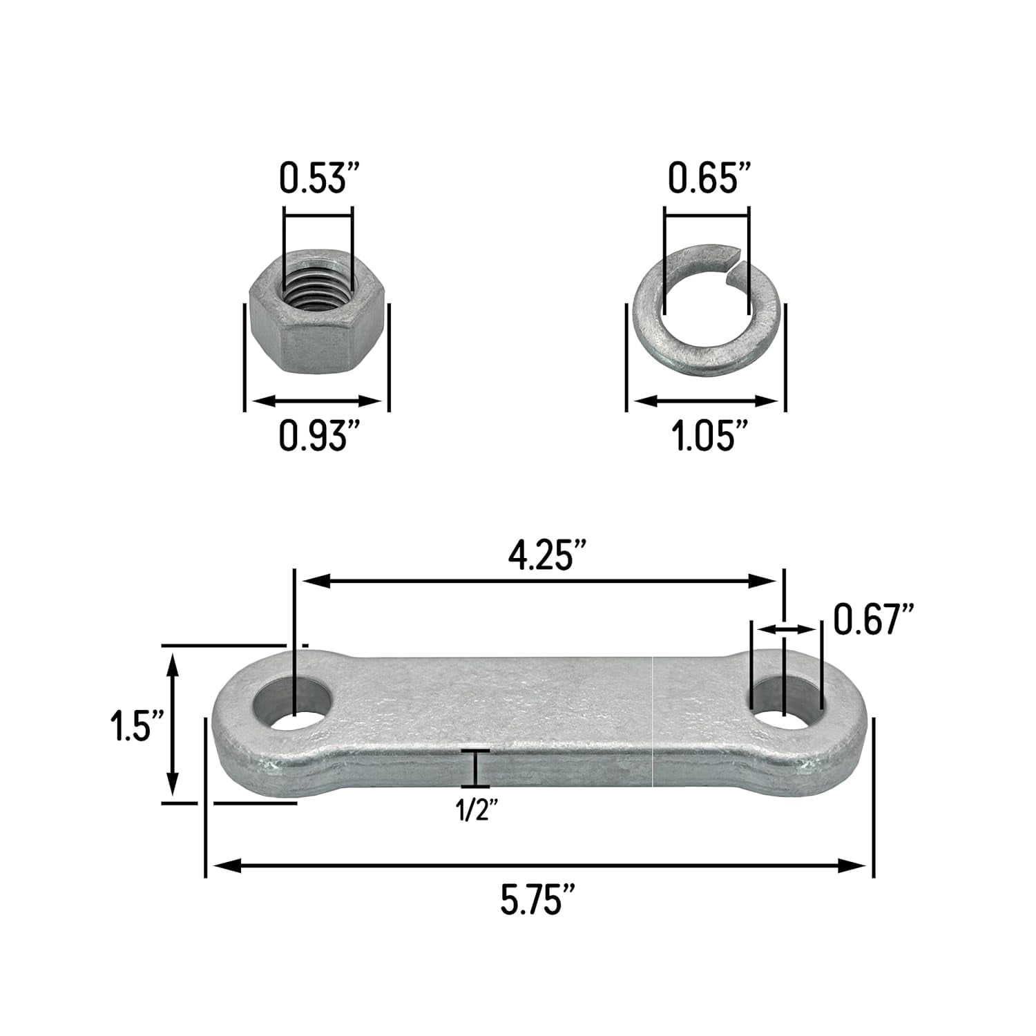 12" Square U-Bolt Kit with 1/2" x 4-1/4" Tie Bars & Hardware, 5/8" Diameter - Grade 8, Hot Dip Galvanized (4 Pack)