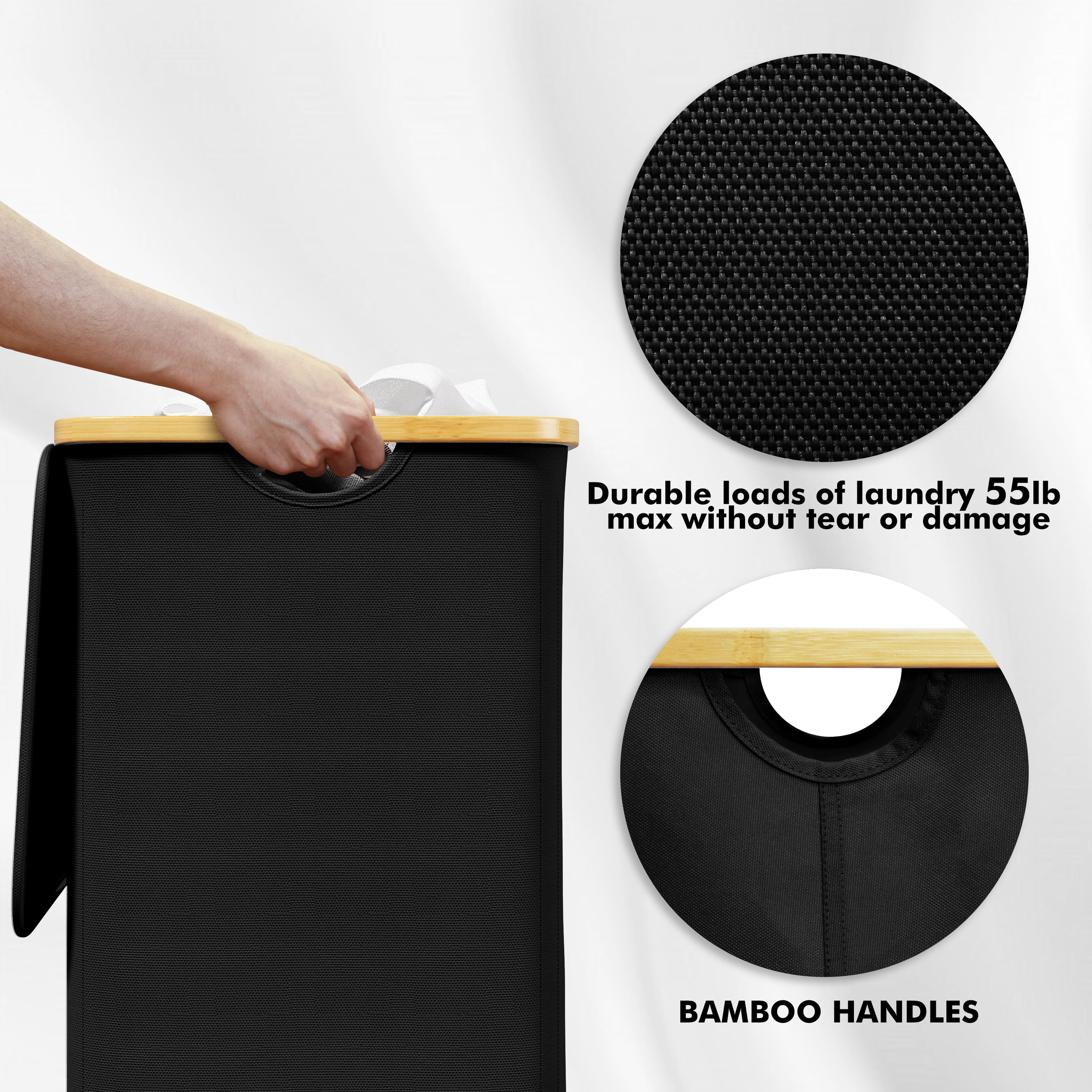 Tooloton 110L Large Laundry Hamper, Foldable, Fabric, Black