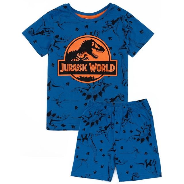 Jurassic World Boys Blue Scattered Dino Print Short Sleeve Short Leg Pyjama Set (4-5 Years)