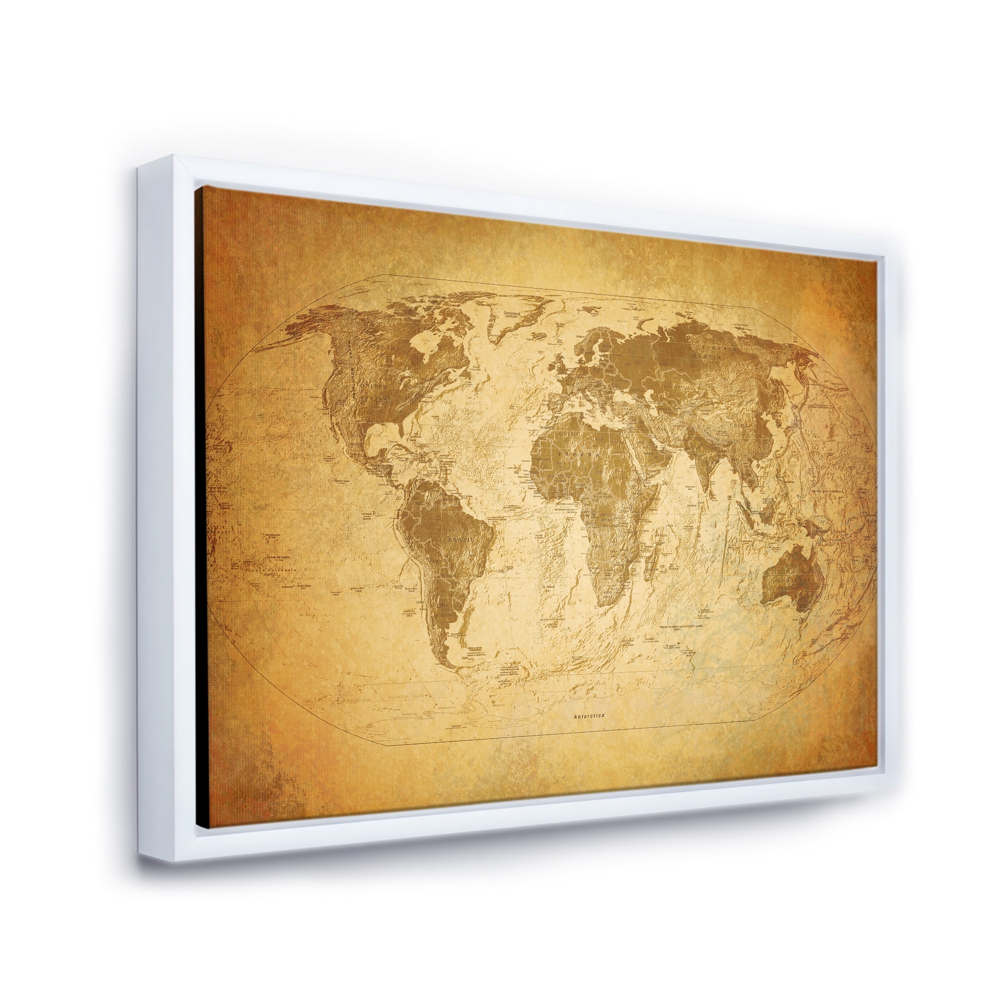 Designart 'Ancient World Map X' Vintage Framed Canvas Wall Art Print