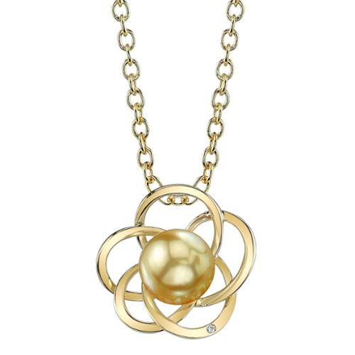 Radiance Pearl 14k Yellow Gold Golden South Sea Pearl Diamond Accent Pendant (9-10 mm) by Overstock