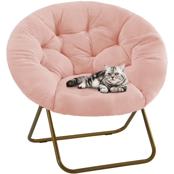Cozy Saucer Chairs Faux Fur Living Room Reading Lounge Furniture Folding Comfy with Soft Thick Padded Seat Metal Frame Modern Style for Bedroom Home