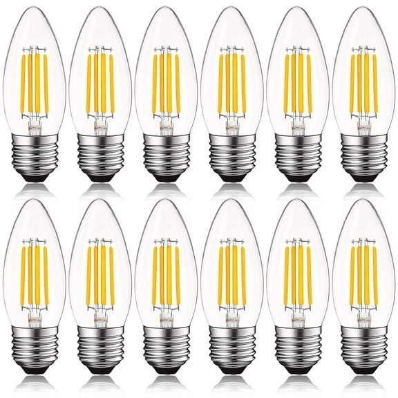 Luxrite Edison Candelabra LED Bulb Clear Glass, 5W=60W, 550 Lumens, 2700K Warm White, E26, Dimmable, UL Listed 12-Pack