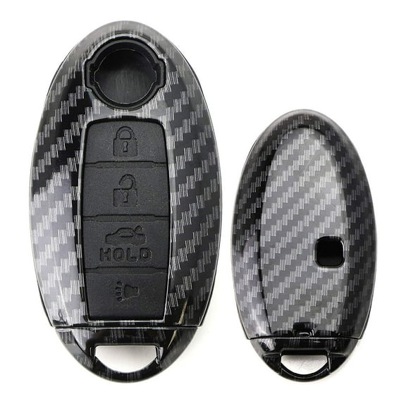 Carbon Fiber Pattern 4-Button Smart Key Fob Shell w/Black Silicone Key Button Skin For Nissan Armada Rogue Murano Pathfinder Sentra Leaf Titan
