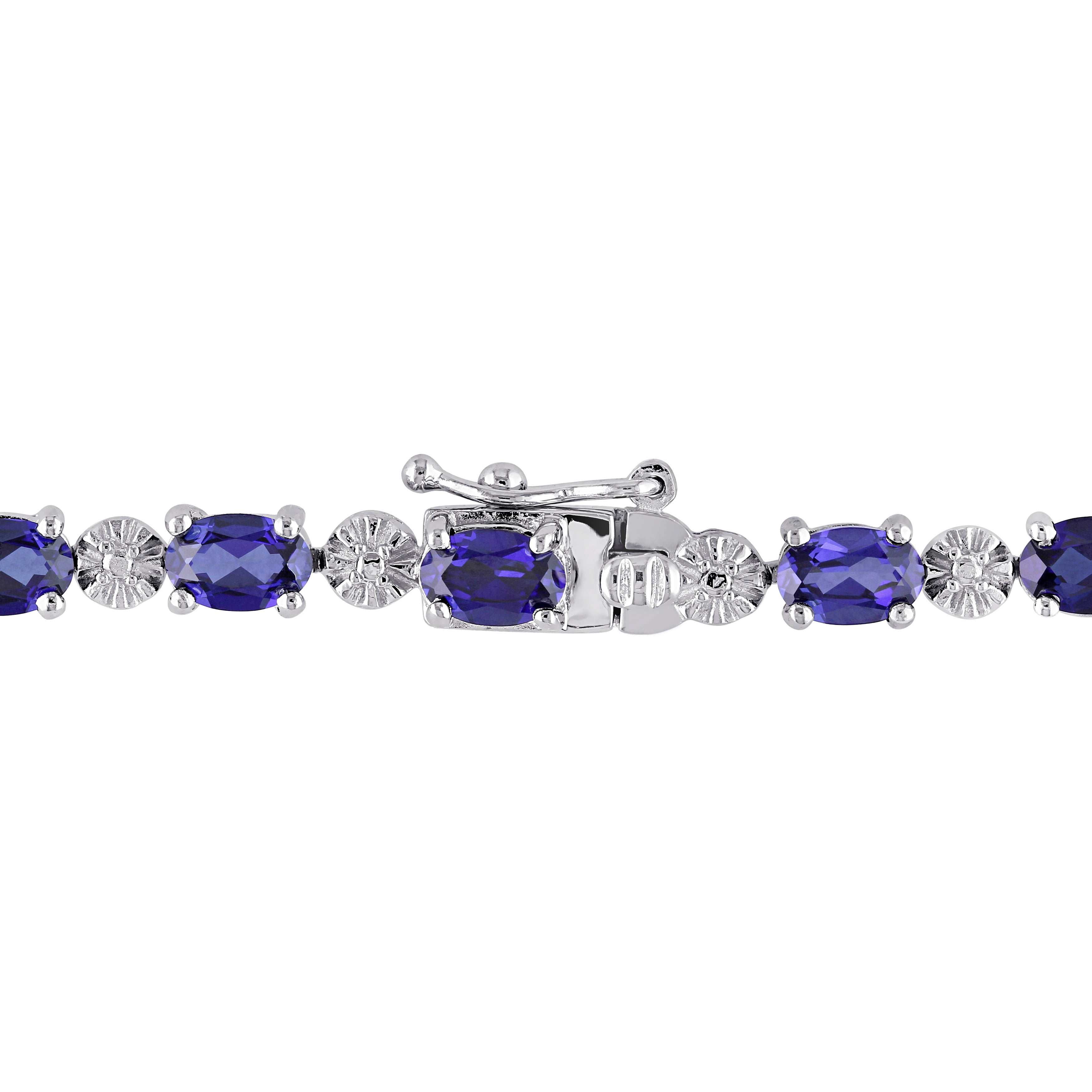 Everly Women's 9 7/8ct TGW Created Blue Sapphire & Diamond Sterling Silver Tennis Bracelet - G-H, I3
