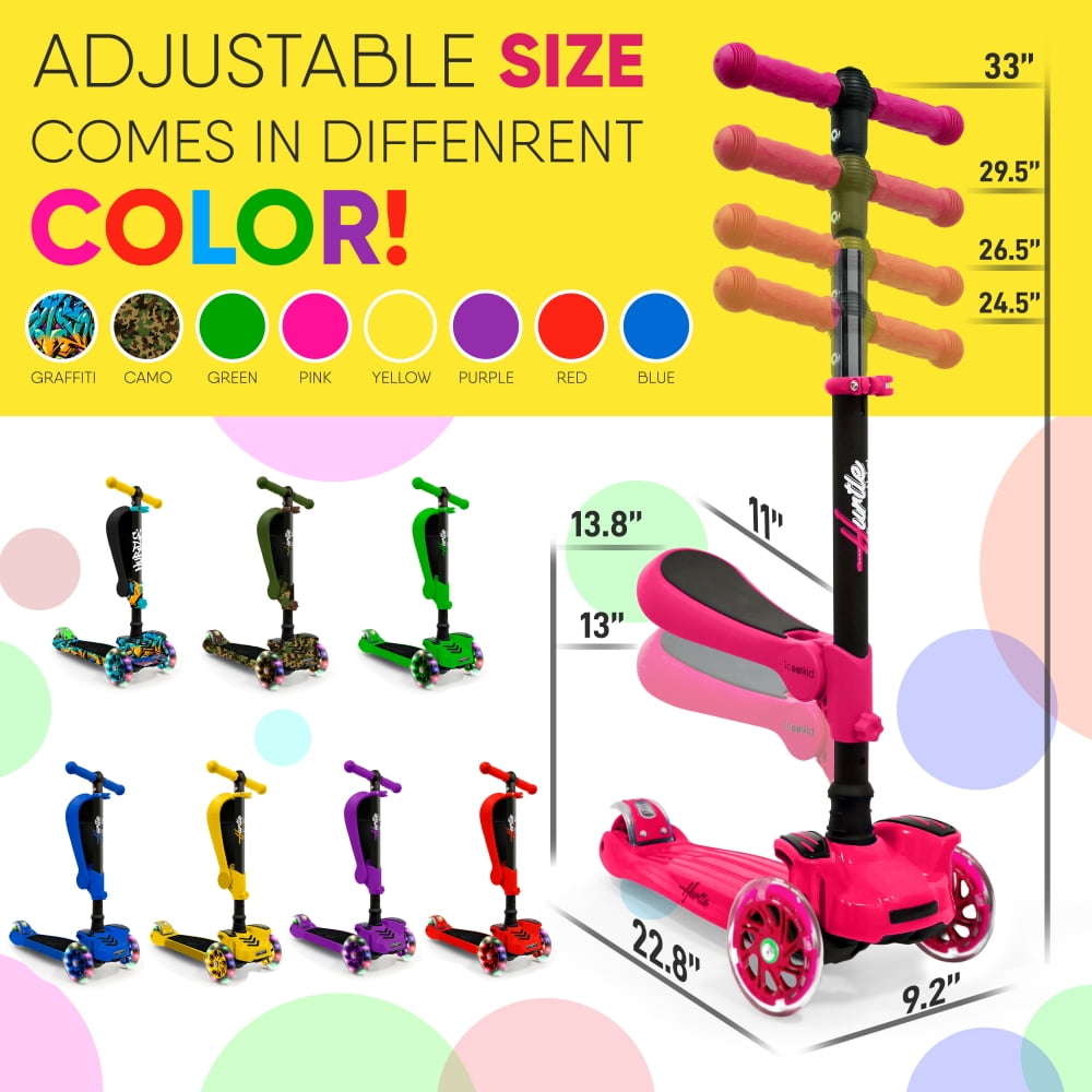 Hurtle Scoot Kid 3-Wheel Kids Scooter - Child & Toddler Toy Scooter with Built-in LED Wheel Lights