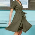 thumbnail image 3 of QIPOPIQ Robes pour Femmes avec Poches Manches Courtes Robes Décontractées Col en V Robe d'Été Unie Ceinture à la Taille Robes Offres 2023, 3 of 6