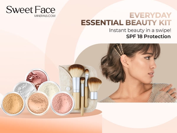 EVERYDAY KIT (BEIGE) Full Size Mineral Makeup Set Matte Foundation Bare Face Sheer Powder Cover