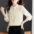 thumbnail image 5 of RYRJJ Womens Elegant Business Chiffon Blouse Bow Tie Knot Mock Neck Long Sleeve Work Office Tops Dressy Casual Shirts(Beige,XL), 5 of 5