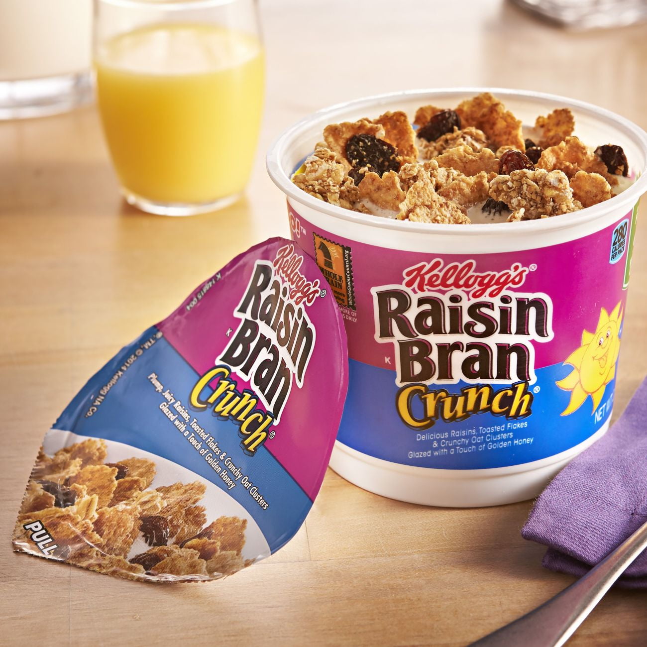 (6 pack) Kellogg's Raisin Bran Crunch Breakfast Cereal Cups, Family Breakfast, Fiber Cereal, Original, 2.8oz Cup (1 Cup)