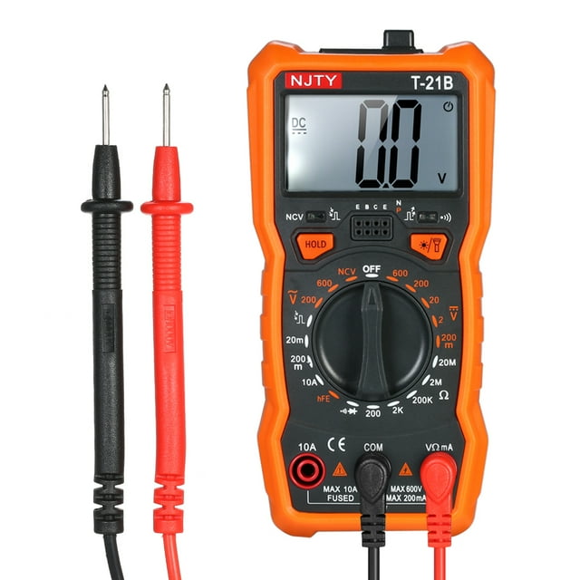Amdohai NJTY Mini Digital Multimeter 1999 Counts Multi-functional Non Multi Meter Voltmeter Ammeter Ohmmeter Measuring AC/DC Voltage DC Current Resistance Diode Continuity Test hFE NCV Tester with