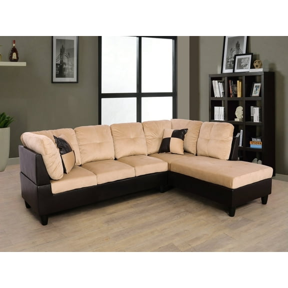 Ponliving 103.5" 2 Pieces L-Shaped Modern Sectional Sofa with Chaise and Pillows for Living Room Beige Microfiber Right Hand Facing