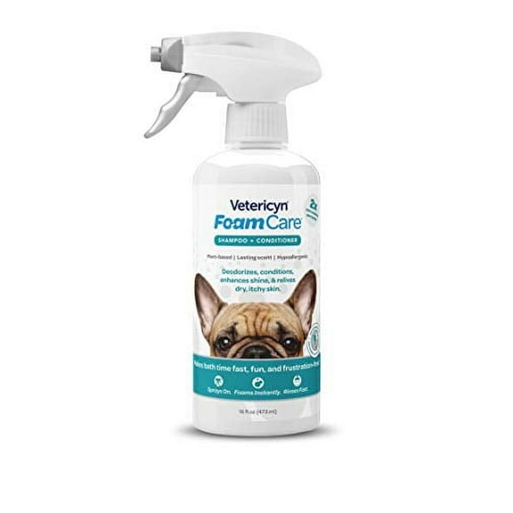Vetericyn FoamCare Spray-On Dog Shampoo Plus Conditioner, 16 Fluid Ounces