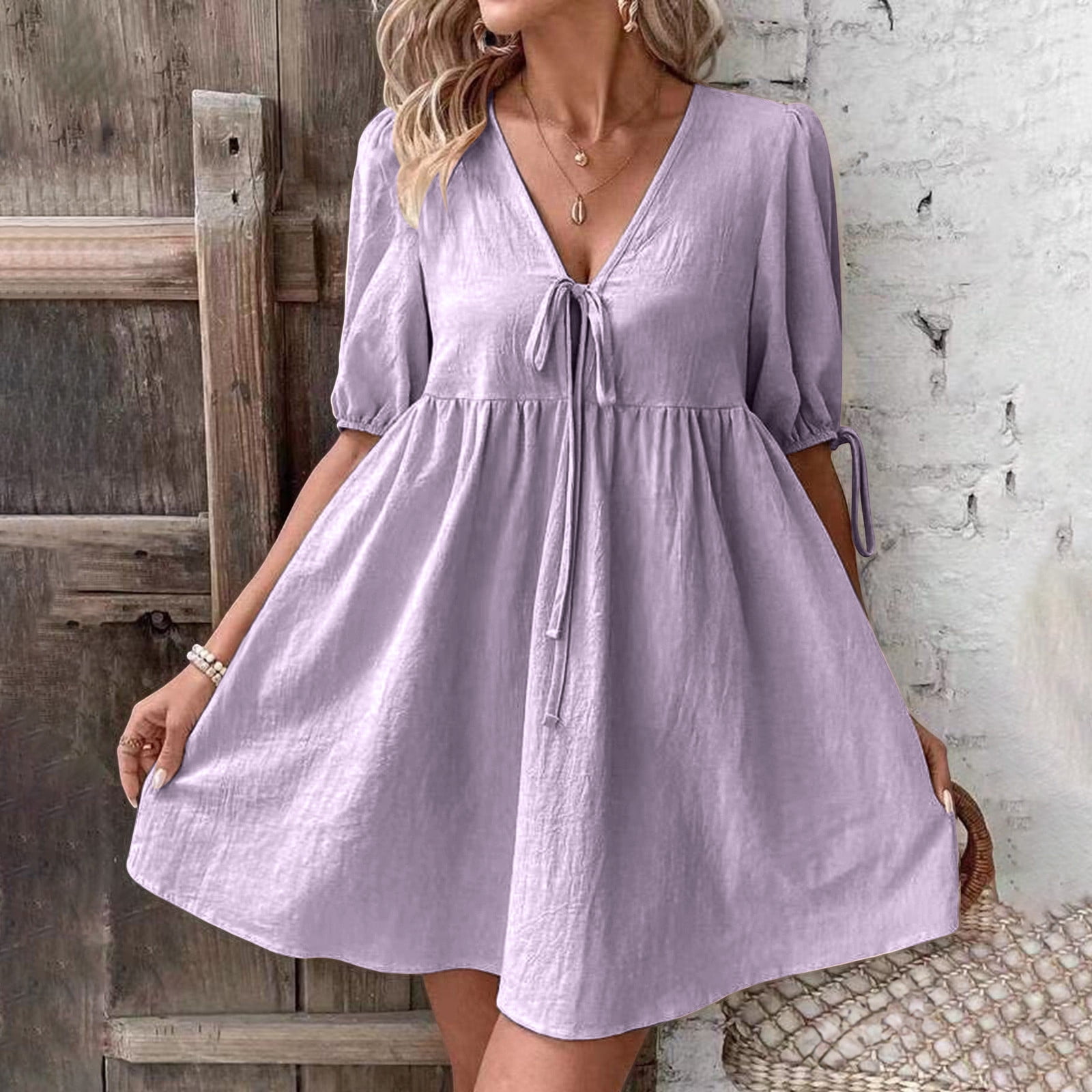 LVHAOGJOB Flowy Dress for Women Sleeveless Summer Mini Dress Swing A Line Purple Fit and Flare Ladies Sundress Boho