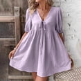 thumbnail image 6 of Gamivast Summer Dresses for Women Short Puff Sleeve V-Neck Tie Front Babydoll Dress High Waist Ruffle A Line Dress Casual Beach Vacation Daily Holiday, 6 of 7