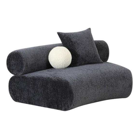 Benjara 51" Curved Armless Modular Sofa Chair- 2 Throw Pillows- Dark Gray