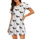 thumbnail image 1 of Balery Dachshund On A Skateboard Camisón de manga corta con cuello redondo para mujer, cómodo y elegante., 1 of 6