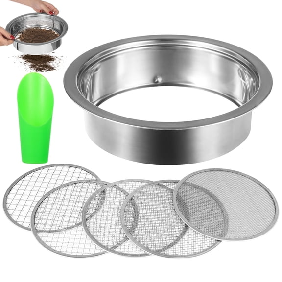 Soil Sieve Set, Stainless Steel Garden Sifter with 5 Interchangeable Mesh Screens & Scoop, for Potting Soil, Compost Screening and Bonsai Mix