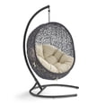thumbnail image 2 of Modway Encase Sunbrella® Swing Outdoor Patio Lounge Chair in Black Beige, 2 of 7