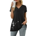 thumbnail image 2 of USSUMA Pleated Front Flowy Summer Tops for Women 2022 Trendy Dandelion Print Womens Tunic Tops V Neck Basic Shirts Tees Short Sleeve Dressy Blouses for Women, 2 of 8