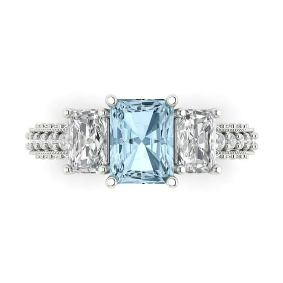 3.61 ct Emerald Cut Natural Sky Blue Topaz Three-Stone Engagement Ring for Women in 14K White Gold