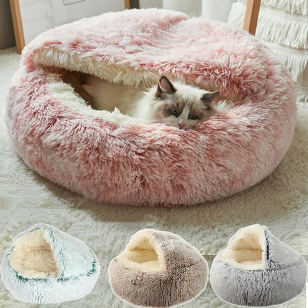 URMAGIC Pet Cat Small Dog Round Plush Warm Bed Semienclosed Nest for Puppy Kitten Deep Sleep