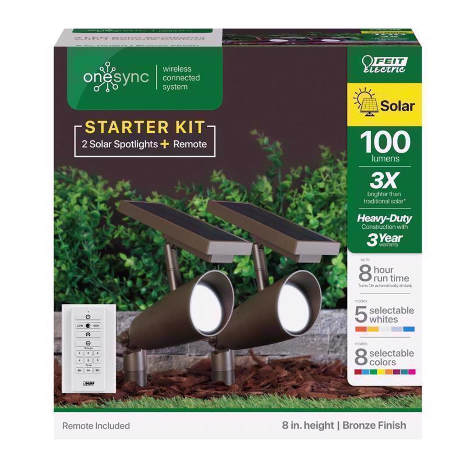 Feit OneSync Landscape Bronze Solar LED Spotlight Starter Kit, 2 Spotlights plus Remote