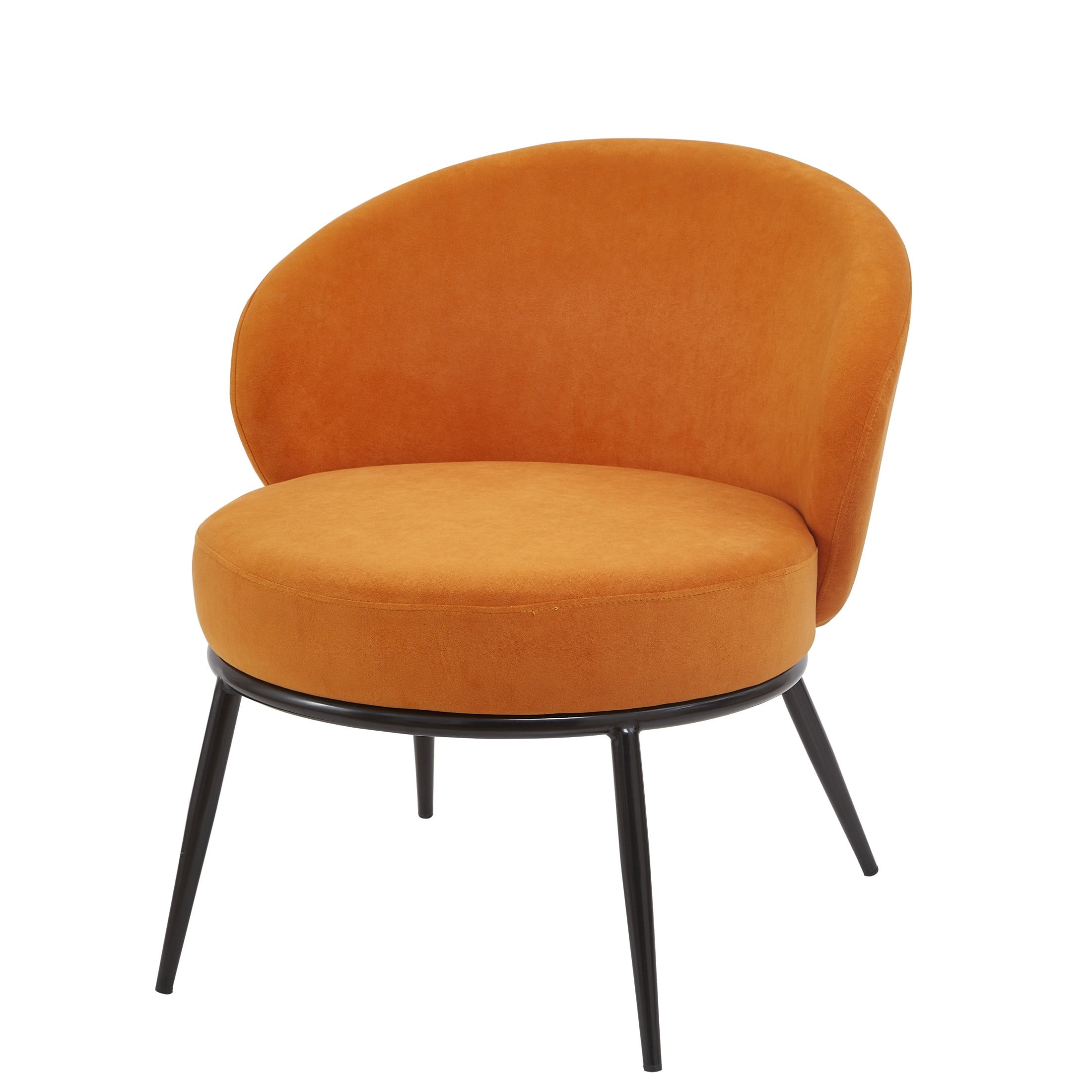 GDF Studio 27.36" Mid-Century Modern Round Accent Chair with Velvet Upholstery, Black Metal Legs, Orange