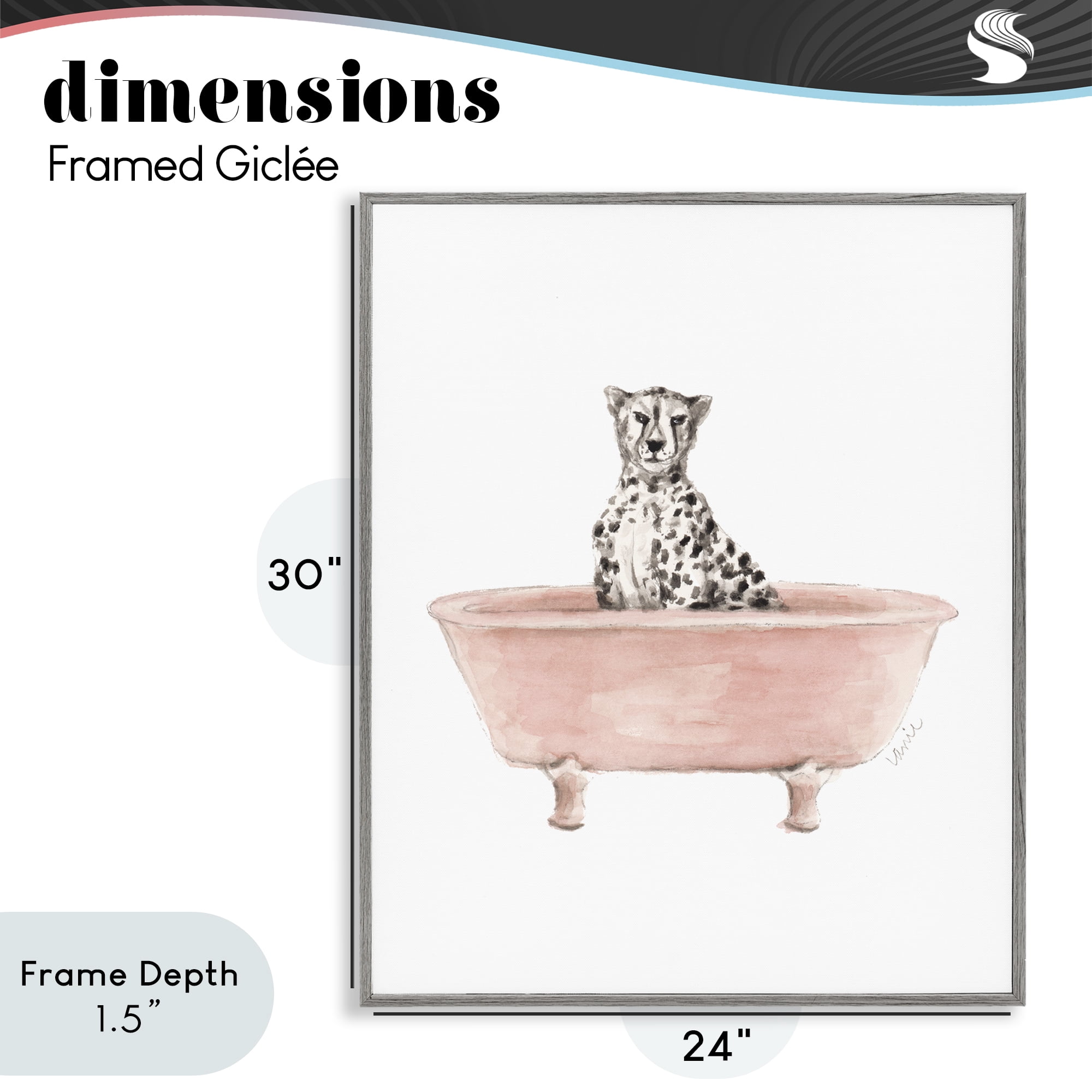 Stupell Industries Cheetah in Pink Tub Gray Framed Giclee Art, design by Lanie Loreth