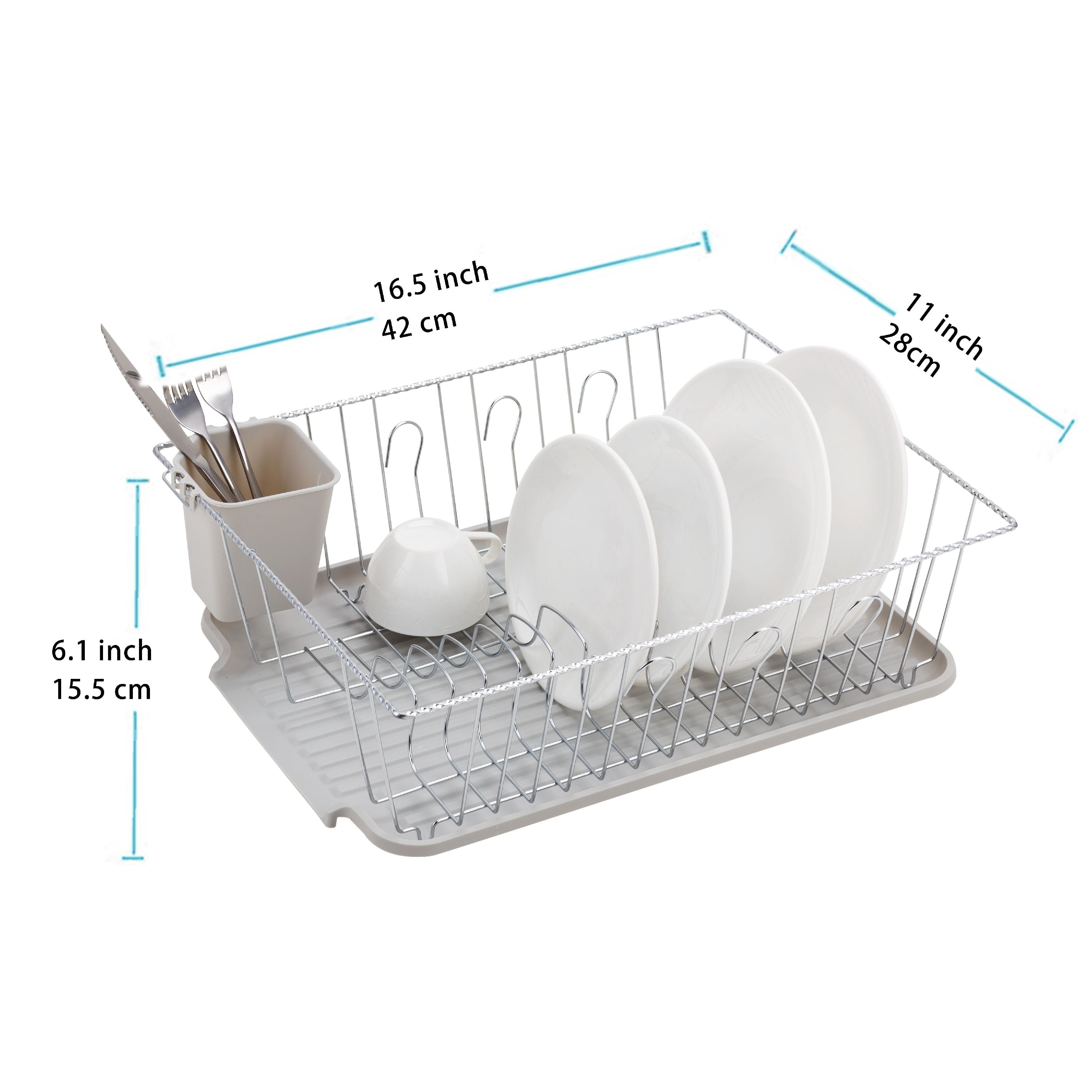 The Kitchen Sense Chrome 2 Tier Deluxe Dish Drying Rack with Drain Tray 