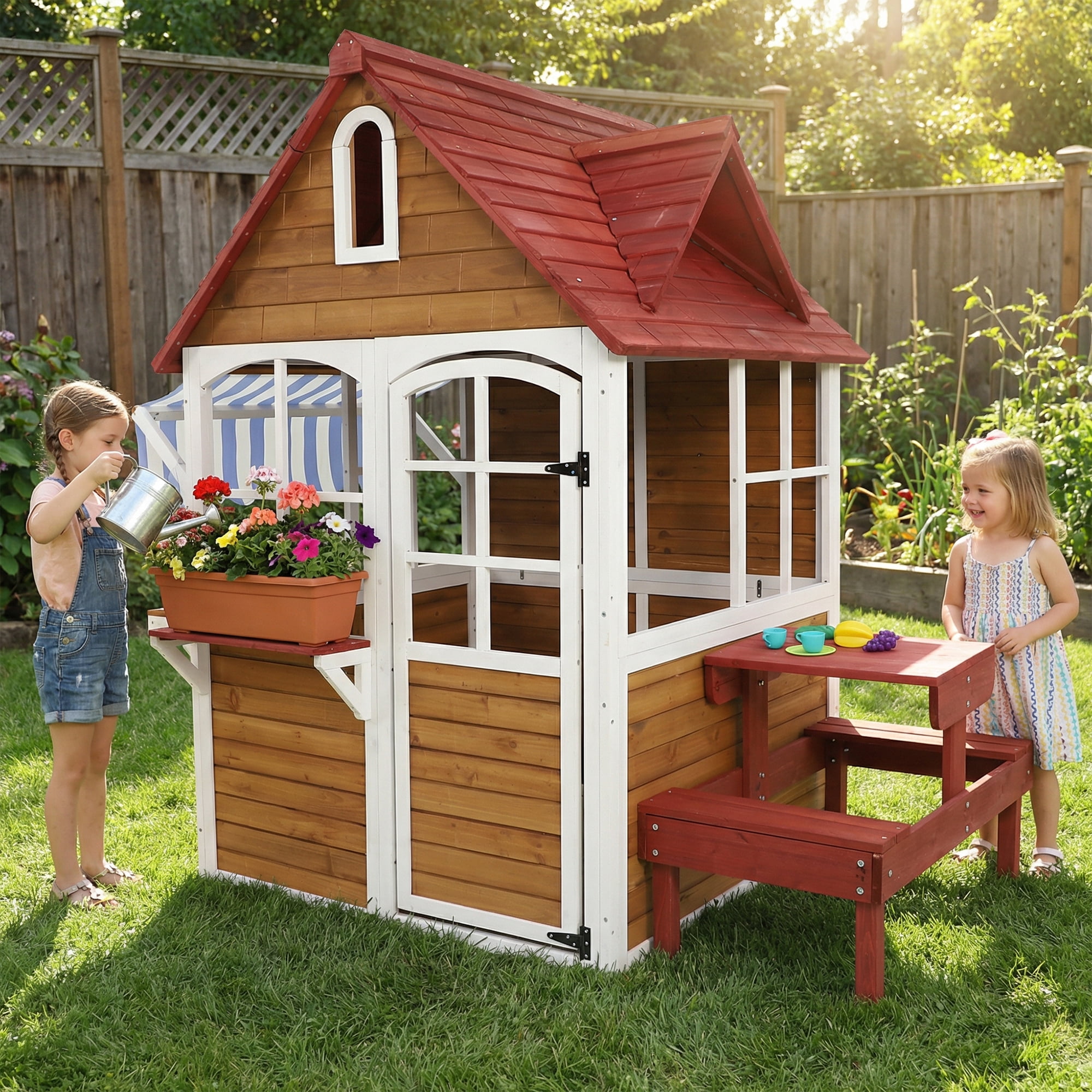 KidKraft Forestview II Outdoor Playhouse with Kitchen, Doorbell