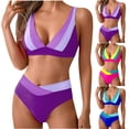 thumbnail image 2 of Yuanlook Women's Retro Tri-Color Block Twist Front Bikini Set High Waist Sporty Swimwear Size S-XXL, 2 of 6