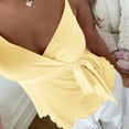 thumbnail image 4 of COMVALUE Women's Babydoll Tops Sleeveless V Neck Peplum Crop Wrap Top Cute Summer Tie Front Camisole Yellow S, 4 of 5
