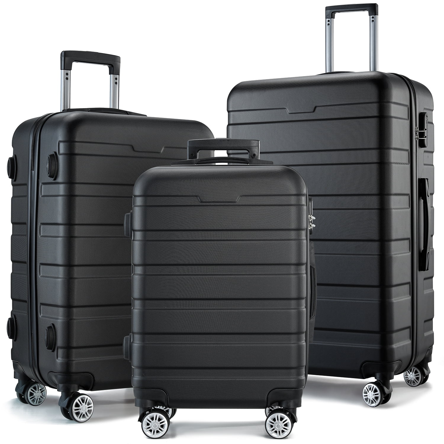 Black 3-Piece Hardshell Spinner Luggage Set with Built-In Lock