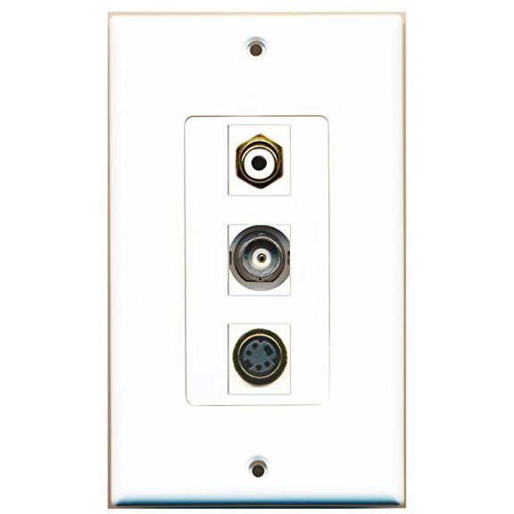 RiteAV - 1 Port RCA White and 1 Port S-Video and 1 Port BNC Decorative Wall Plate Decorative