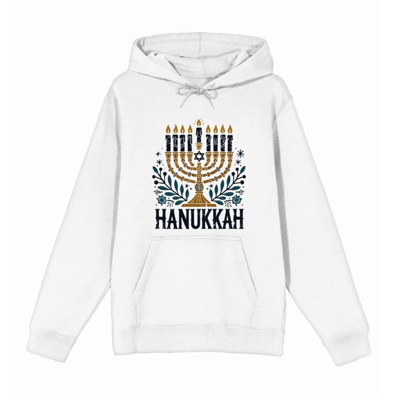 Hanukkah Menorah Adult White Long Sleeve Hoodie-Medium
