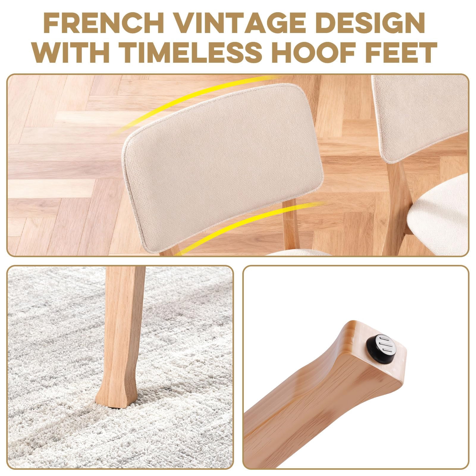Wooden Dining Chairs Set of 2, Fabric Upholstered Kitchen Chairs with Curved Backrest, 300LBS Capacity