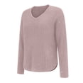 thumbnail image 4 of Spring Womens Solid Color Turtleneck Sweater Soft Casual Three Quarter Sleeve Crew Neck Pullover Top Light Pink XL, 4 of 6