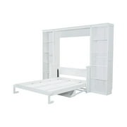 Euroco Wood Queen Size Murphy Bed with Desk and Shelves, Space-Saving Wall Bed for Bedroom