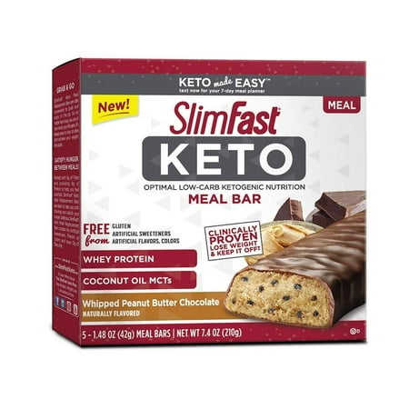 SlimFast Keto Meal Replacement Bar, Whipped Peanut Butter Chocolate, 5 Count, Pack of 1 Pack of 1