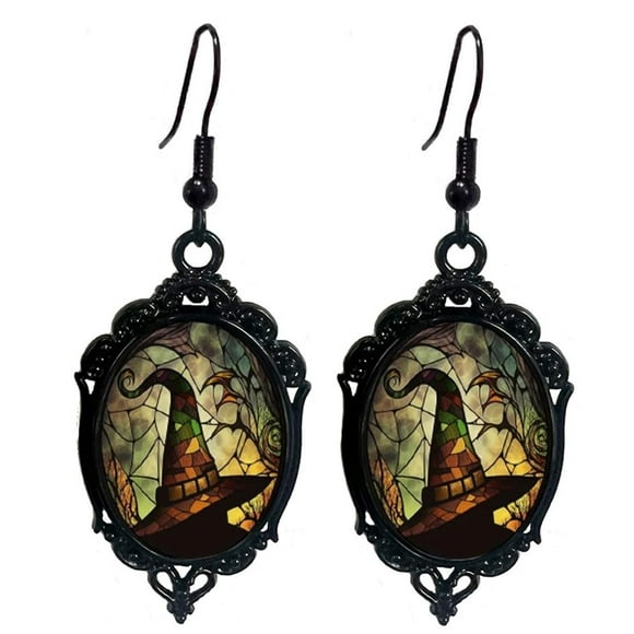 YSTIANN Victorian Witch Cameo Earrings, Gothic Crystal Glass Dangle Earrings, Punk Mystery Jewelry for Halloween WJ85-5421